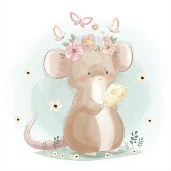 Little Mouse Holding a Cheese Block