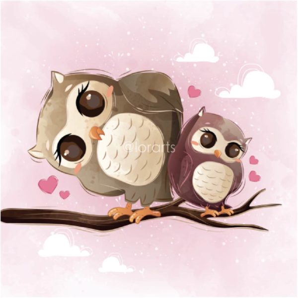 Cute Mommy and Baby Owl