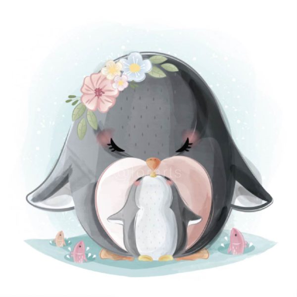 Mommy Penguin Kissing the Baby