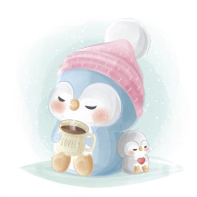 Little Penguin Enjoying the Hot Drink