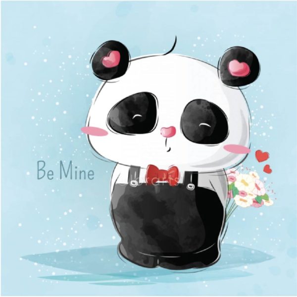 Little Panda Bringing a Flower Bouquet