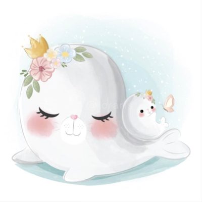 Cute White Mommy and Baby Seal