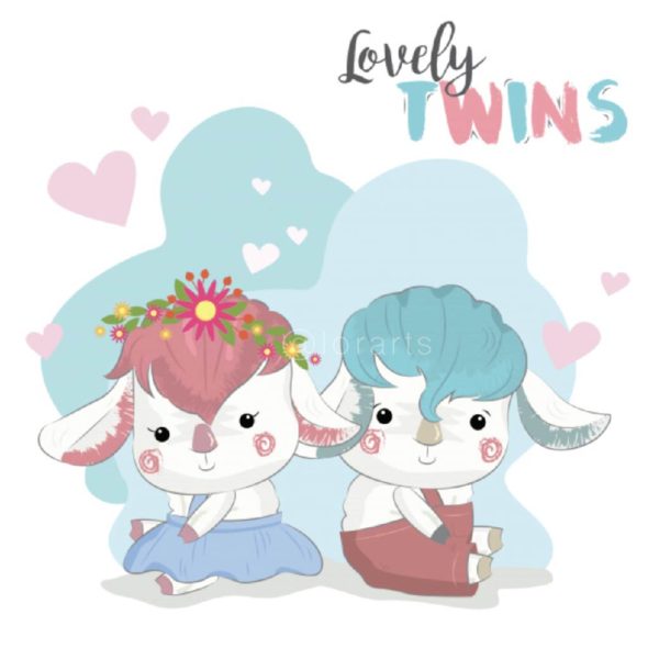 Little Twins Sheep Sitting Together