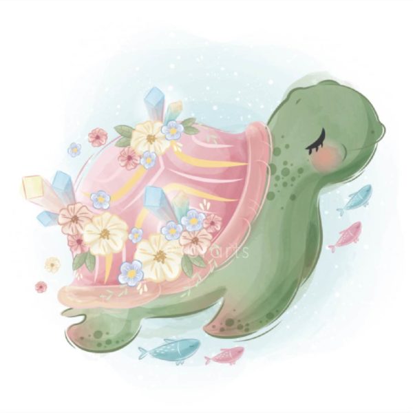 Pretty Turtle with Flowers Over Its Body