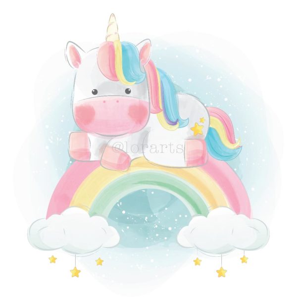 Cute Unicorn Sitting On Rainbow