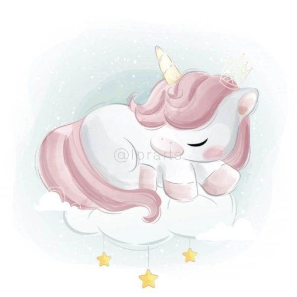 Pinky Little Unicorn Sleeping on Cloud