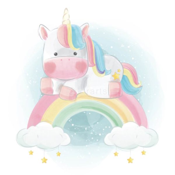 Little Unicorn Sleeping on Rainbow