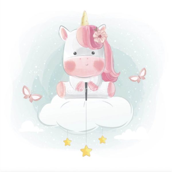 Cute Unicorn Sitting on Cloud