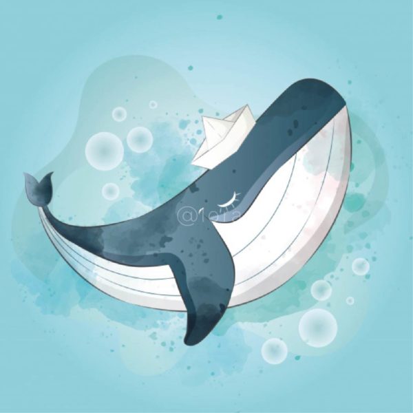 Little Blue Whale Swimming Happily