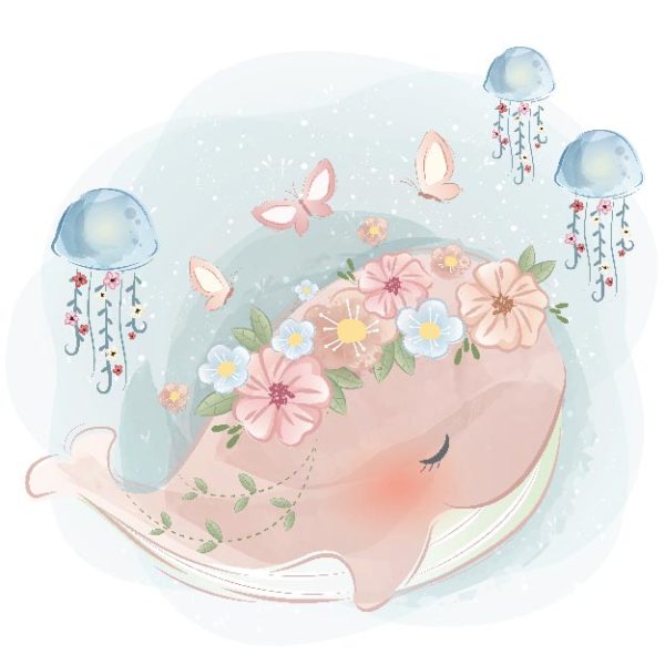 Pinky Spring Whale and Little Jellyfishes
