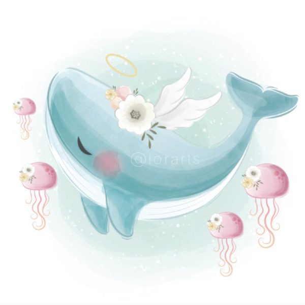 Blue Angelic Whale Swimming With Jellyfishes