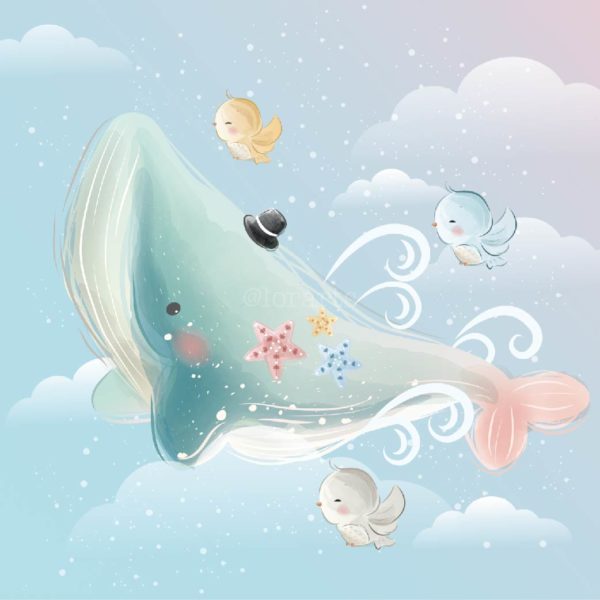 Baby Blue Whale Flying in The Sky