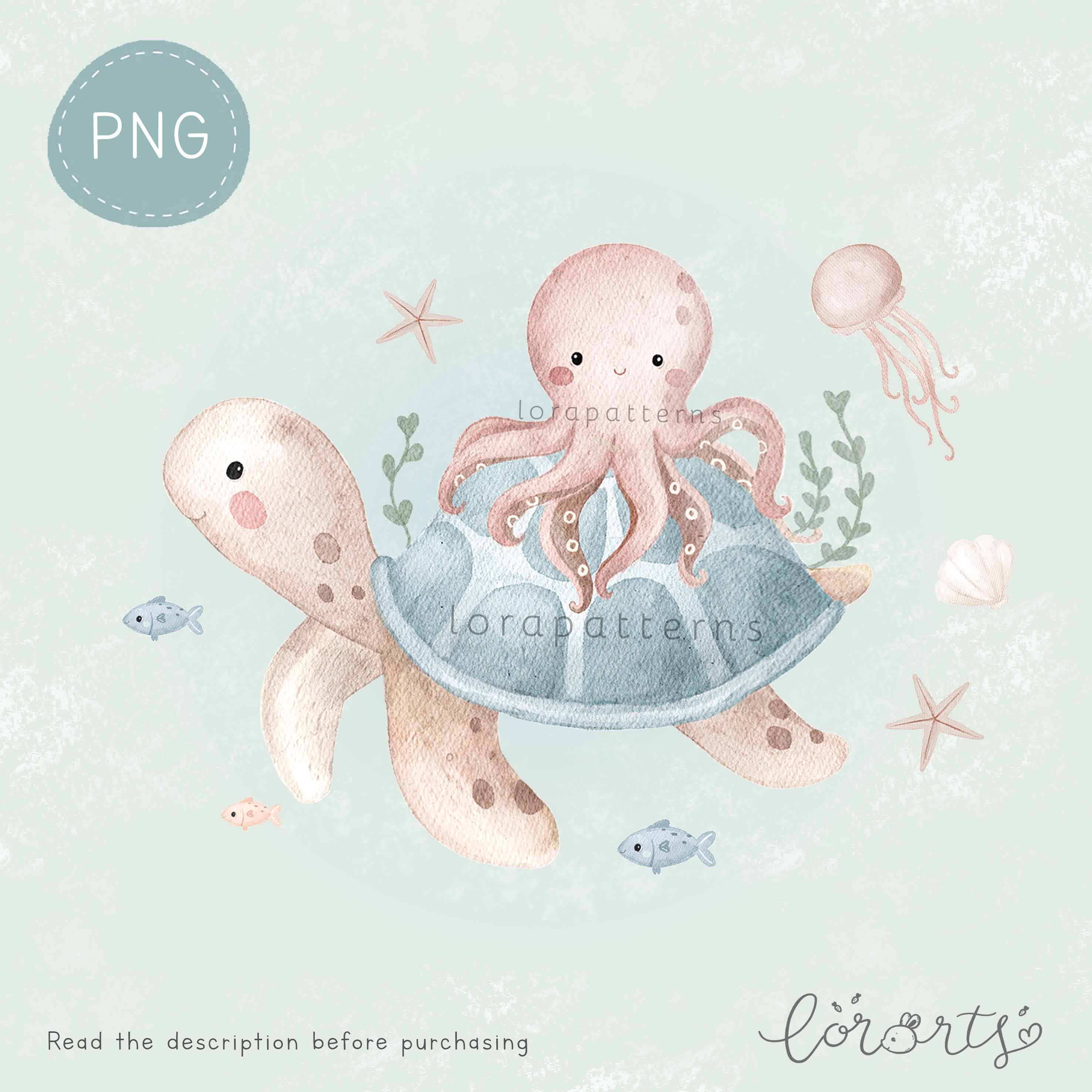[Clipart PNG] Turtle and Octopus