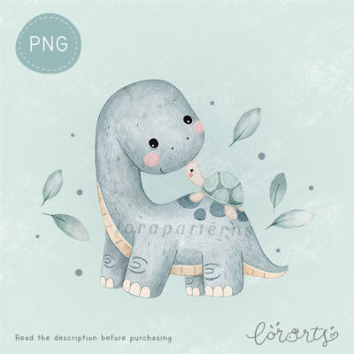 [Clipart PNG] Dino and Little Turtle