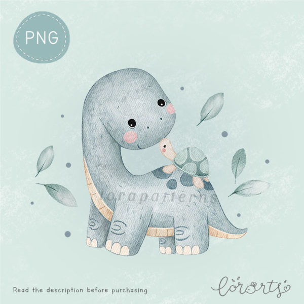[Clipart PNG] Dino and Little Turtle