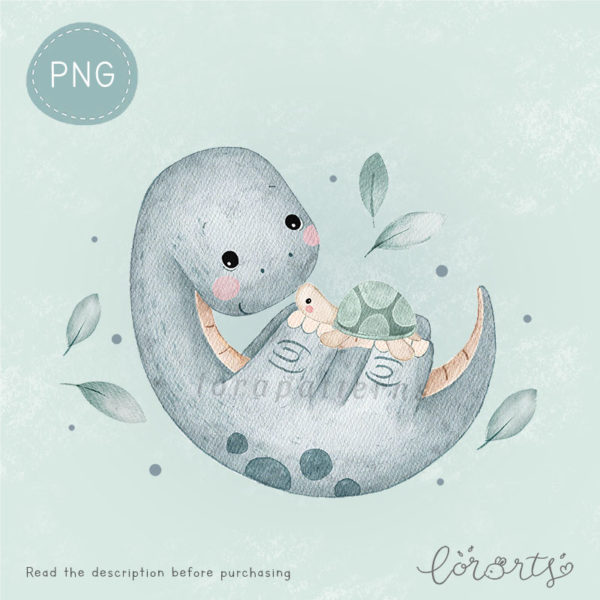 [Clipart PNG] Dino and Little Turtle - Image 3