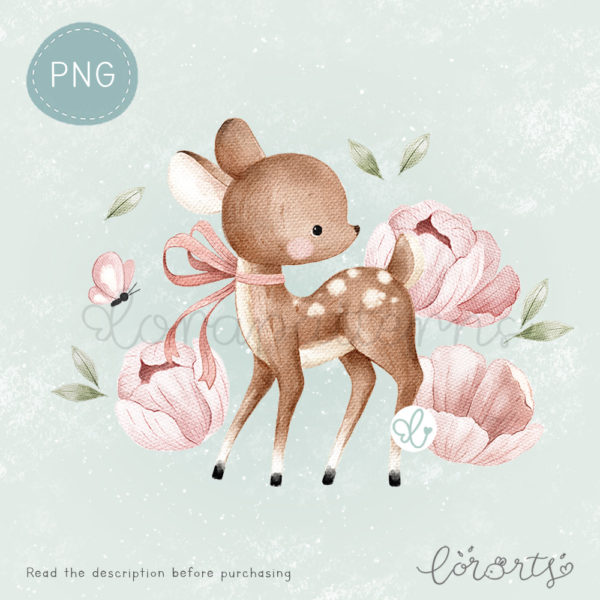 [Clipart PNG] Flower Meadow Deer - Image 4