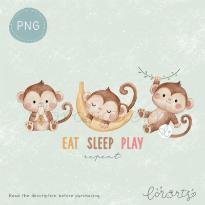 [Clipart PNG] Eat Sleep Play Monkey