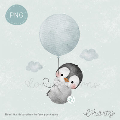 [Clipart PNG] Penguin Flying with Balloon