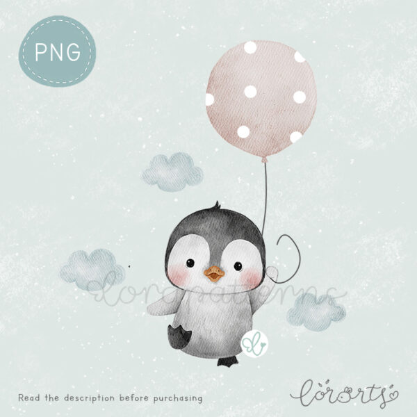[Clipart PNG] Penguin Flying with Balloon - Image 3