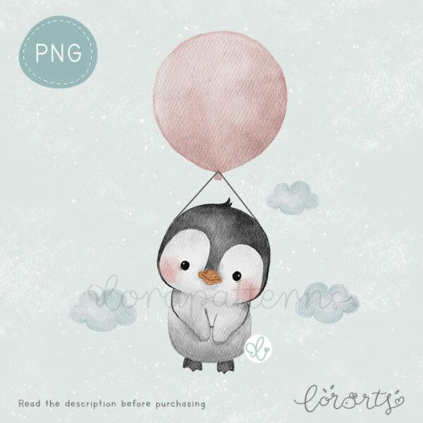 [Clipart PNG] Penguin Flying with Balloon - Image 4