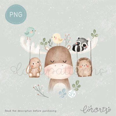 [Clipart PNG] Moose and Little Friends