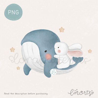 [Clipart PNG] Whale and Bunny