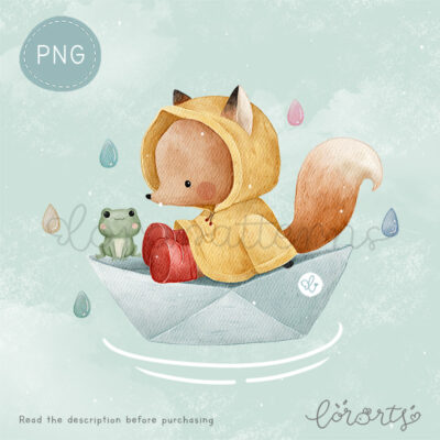 [Clipart PNG] Little Foxy in The Rain