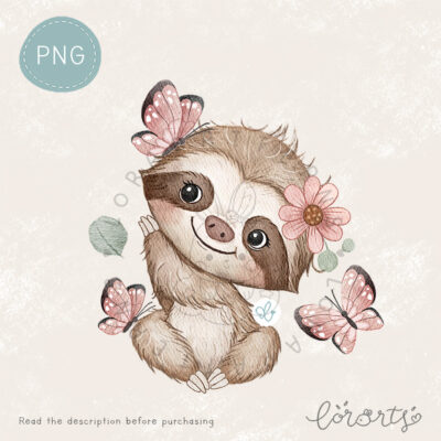 [Clipart PNG] Sloth and Butterfly