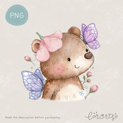 [Clipart PNG] Bear and Butterfly